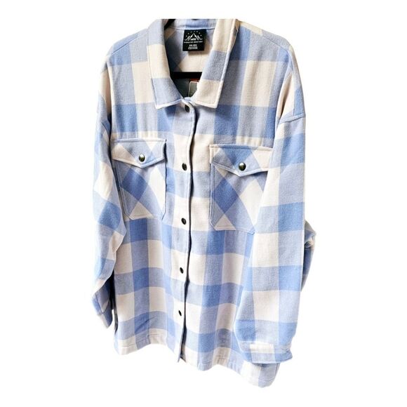 HFX Women's Plus Size Blue & White Plaid SHACKET JACKET XXL - Picture 3 of 16